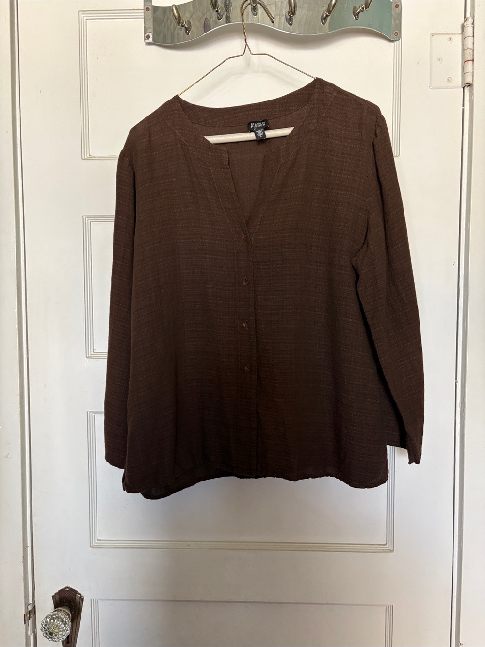 Eileen Fisher Caslon Brown Lightweight Button-Down Textured Shirt Size L